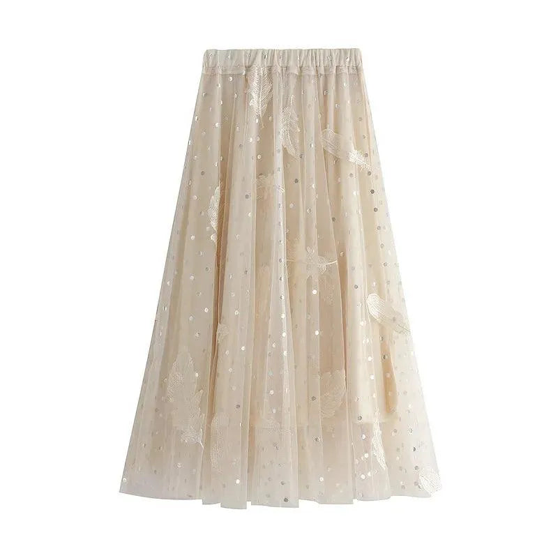 Feather Embroidery Fairy Skirt - A-Line Skirt - Guocali