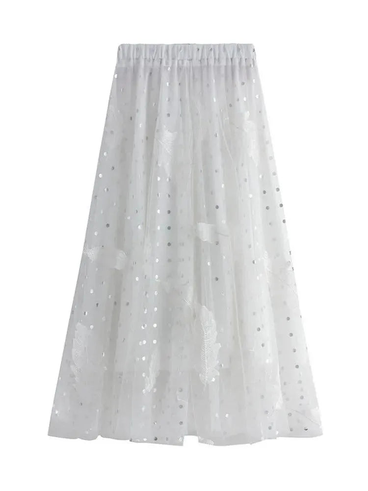 Feather Embroidery Fairy Skirt - A-Line Skirt - Guocali