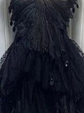 Feather Hollow V-Neck Suspender Dress -Guocali