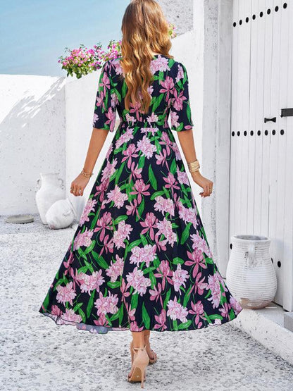 Floral Print Slit Dress Vacation - Slit Dress - Guocali