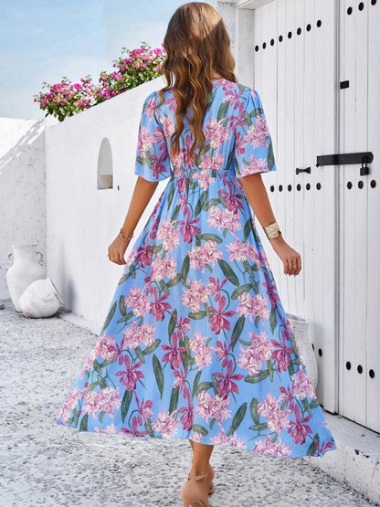 Floral Print Slit Dress Vacation - Slit Dress - Guocali