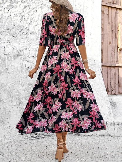 Floral Print Slit Dress Vacation - Slit Dress - Guocali