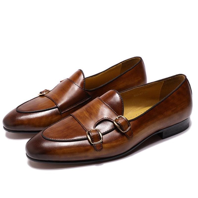 Genuine Leather Men Monk Strap Loafers - Men Shoes - Loafer Shoes - Guocali