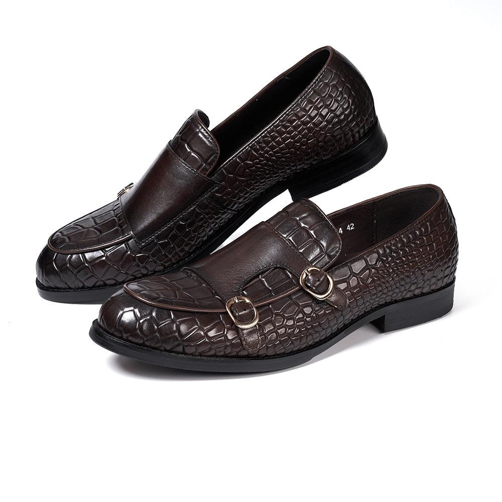 Genuine Leather Monk Strap Loafers - Men Shoes - Loafer Shoes - Guocali