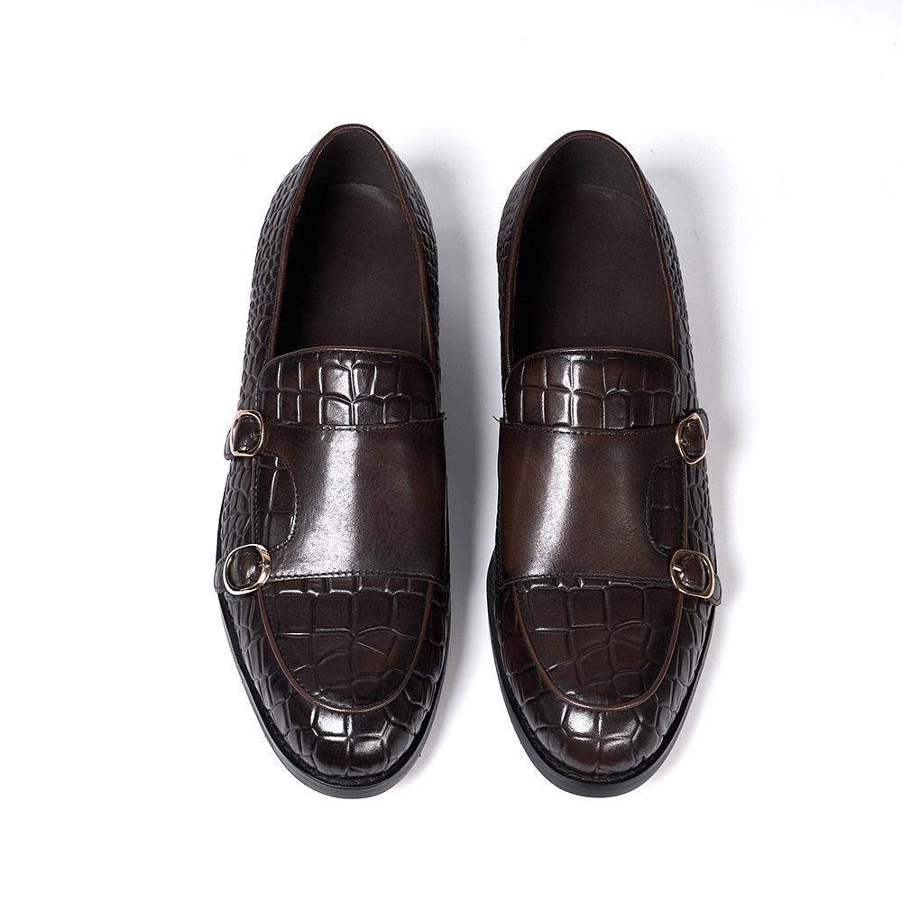 Genuine Leather Monk Strap Loafers - Men Shoes - Loafer Shoes - Guocali