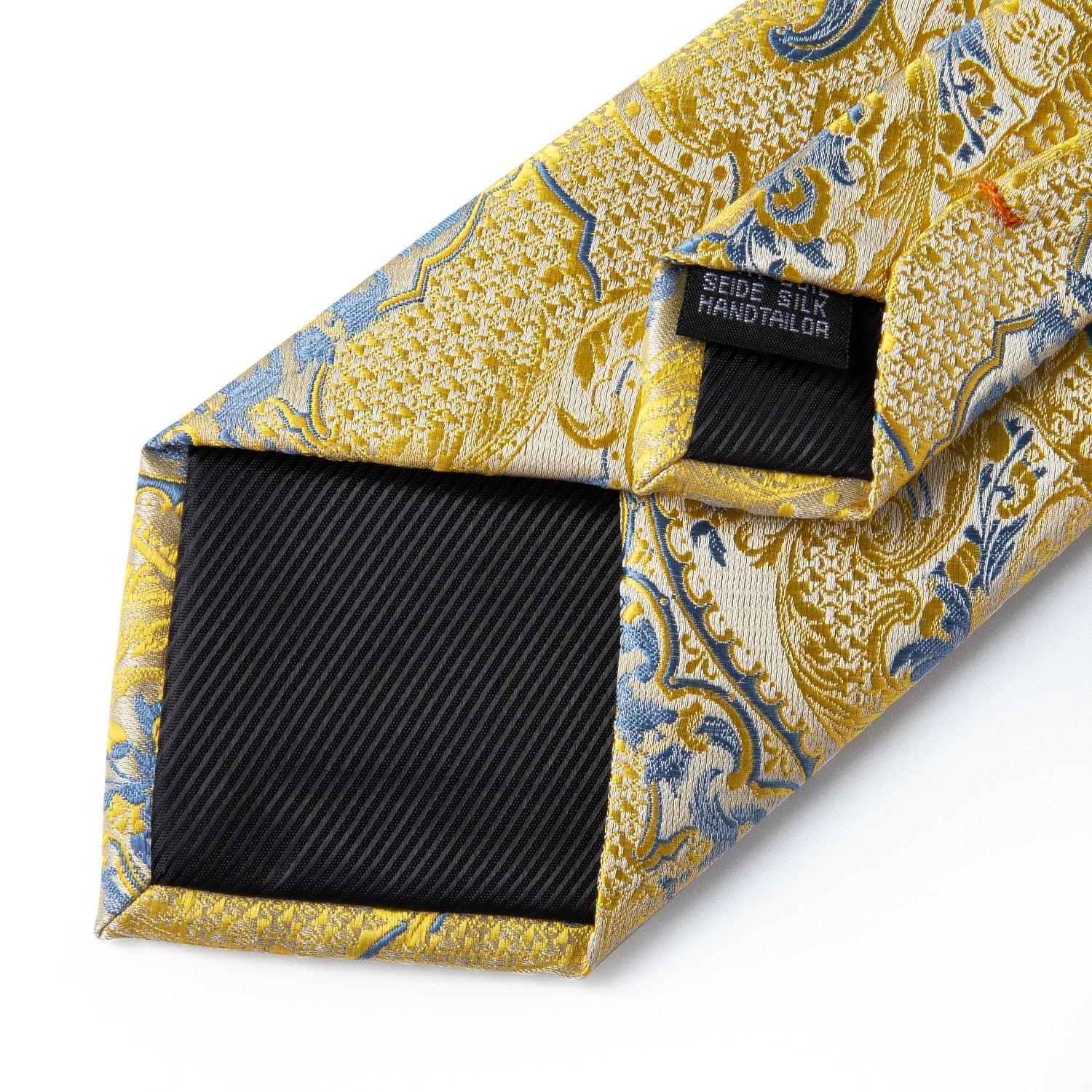 Gold Blue Paisley Necktie Set - Necktie - Guocali