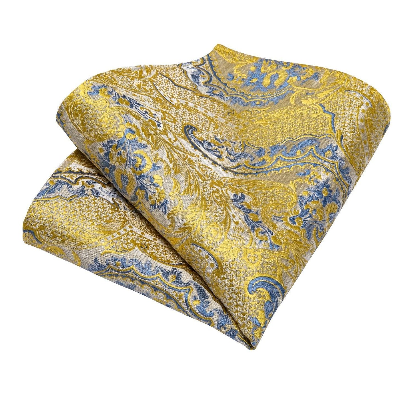 Gold Blue Paisley Necktie Set - Necktie - Guocali