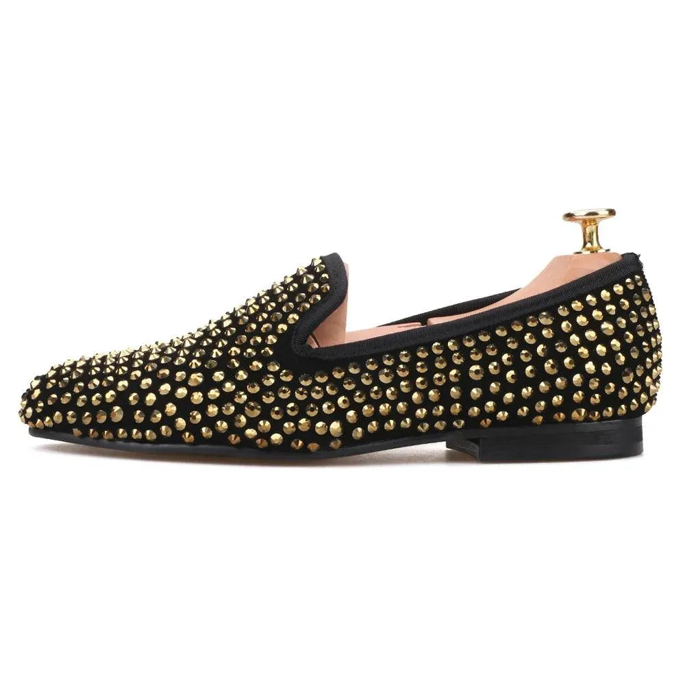 Gold Crystal Suede Loafer Shoes for Women - Loafer Shoes - Guocali