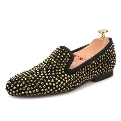 Gold Crystal Suede Loafer Shoes for Women - Loafer Shoes - Guocali