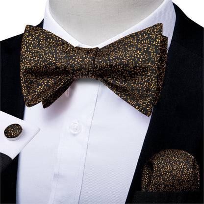 Golden Leaves Silk Bow Tie Set - Necktie - Guocali