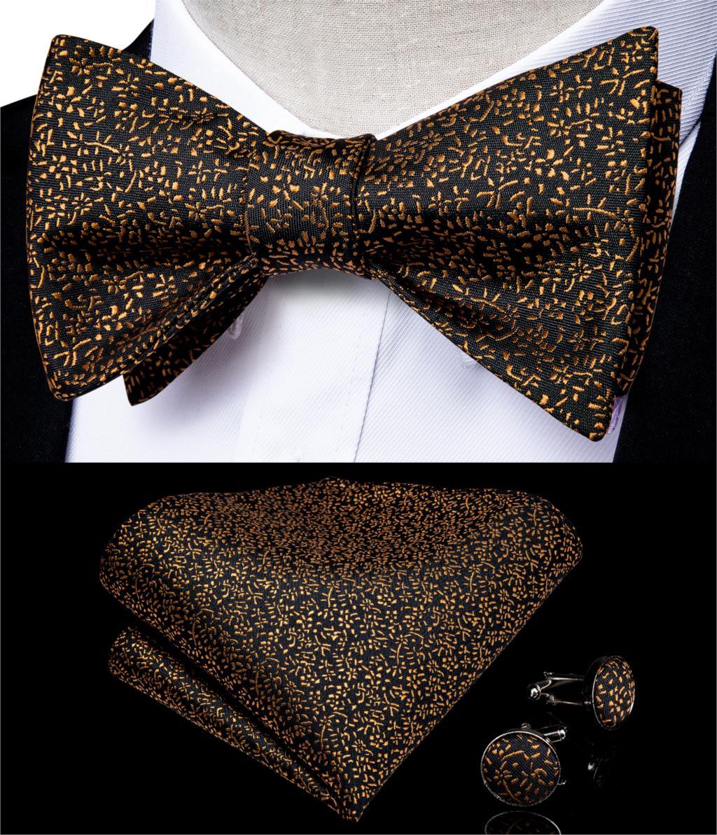 Golden Leaves Silk Bow Tie Set - Necktie - Guocali