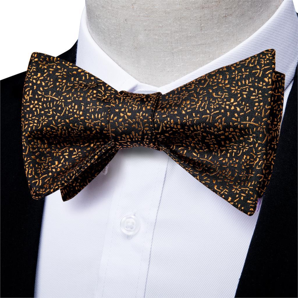 Golden Leaves Silk Bow Tie Set - Necktie - Guocali