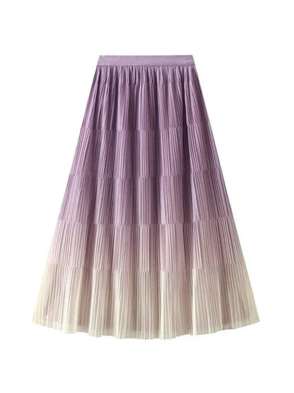 Gradient Color Loose Mid Length Skirt Women - Pleated Skirt - Guocali