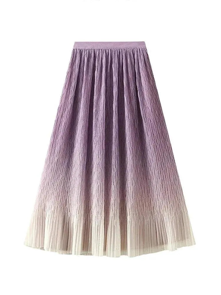 Gradient Mesh Pleated Skirt Multi-color Elegant Women Skirt - Pleated Skirt - Guocali