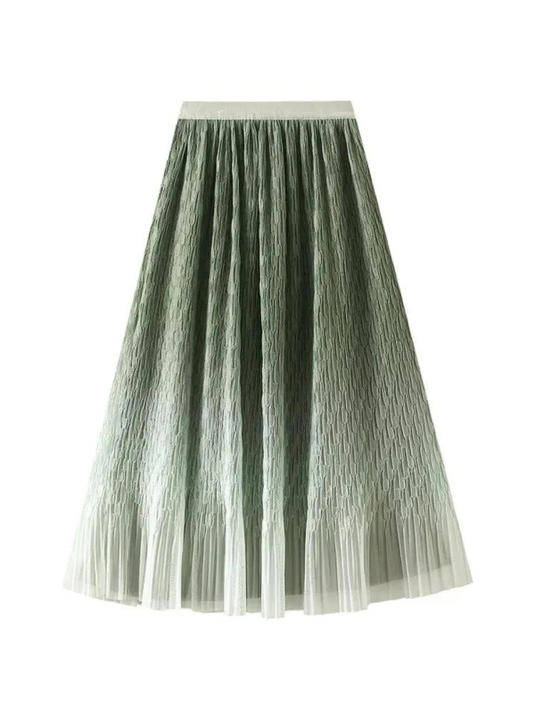 Gradient Mesh Pleated Skirt Multi-color Elegant Women Skirt - Pleated Skirt - Guocali