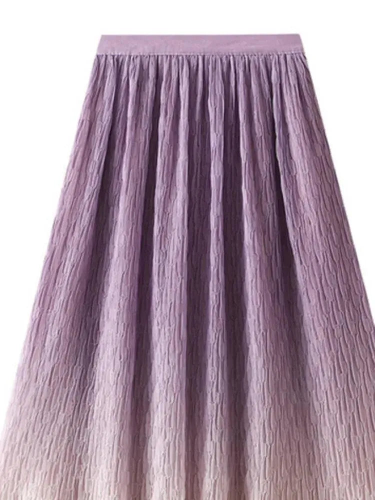 Gradient Mesh Pleated Skirt Multi-color Elegant Women Skirt - Pleated Skirt - Guocali