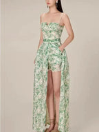 Green Embroidered Suspended Dress-Short Outfit Set -Guocali