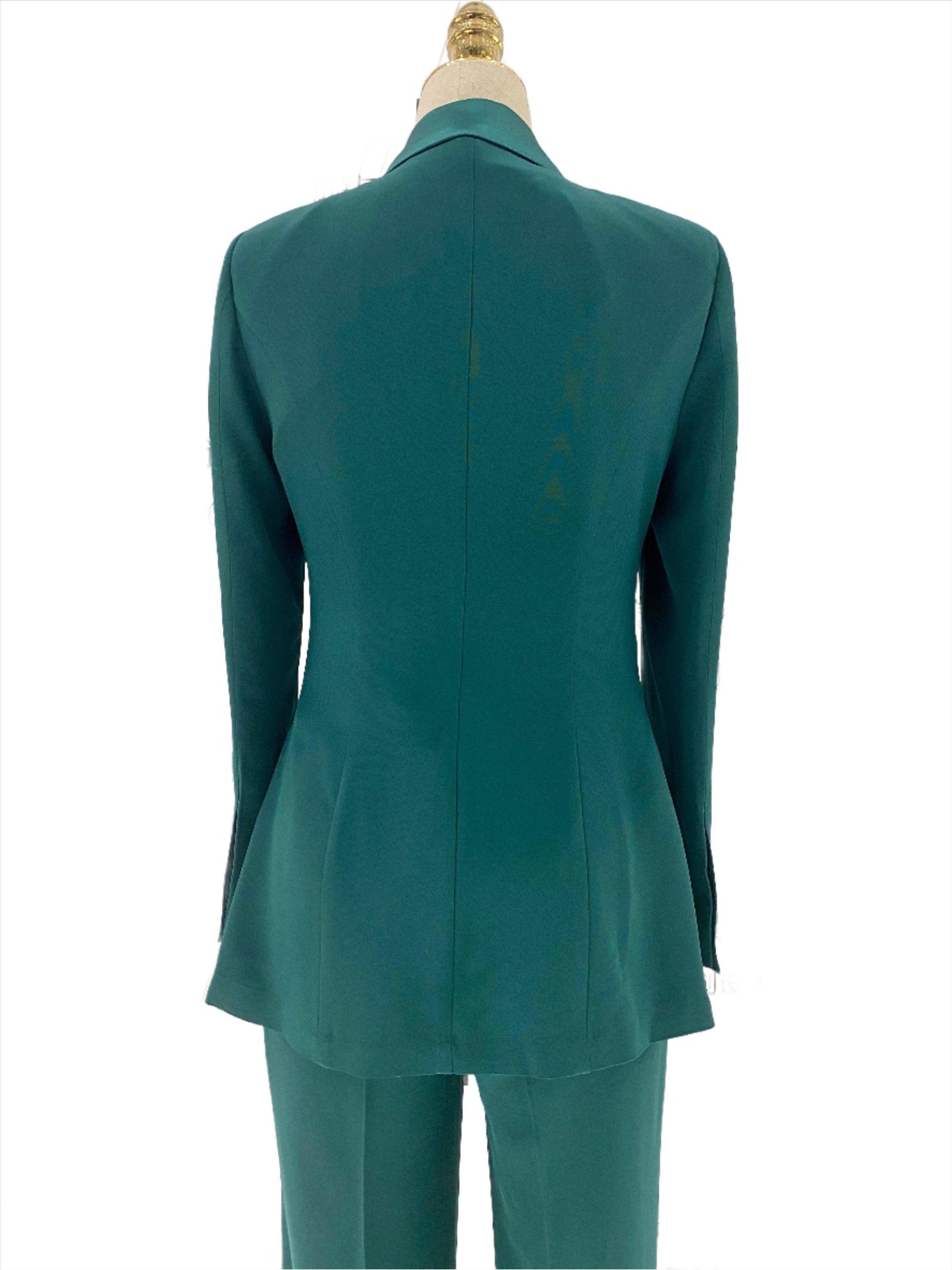 Green Silk Satin Women Pant Suit - Lapel Collar Trouser Suit - Pantsuit - Guocali