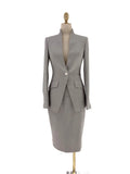 Grey Skirt Suit - Women Formal Suit - Stand Up Collar -Guocali