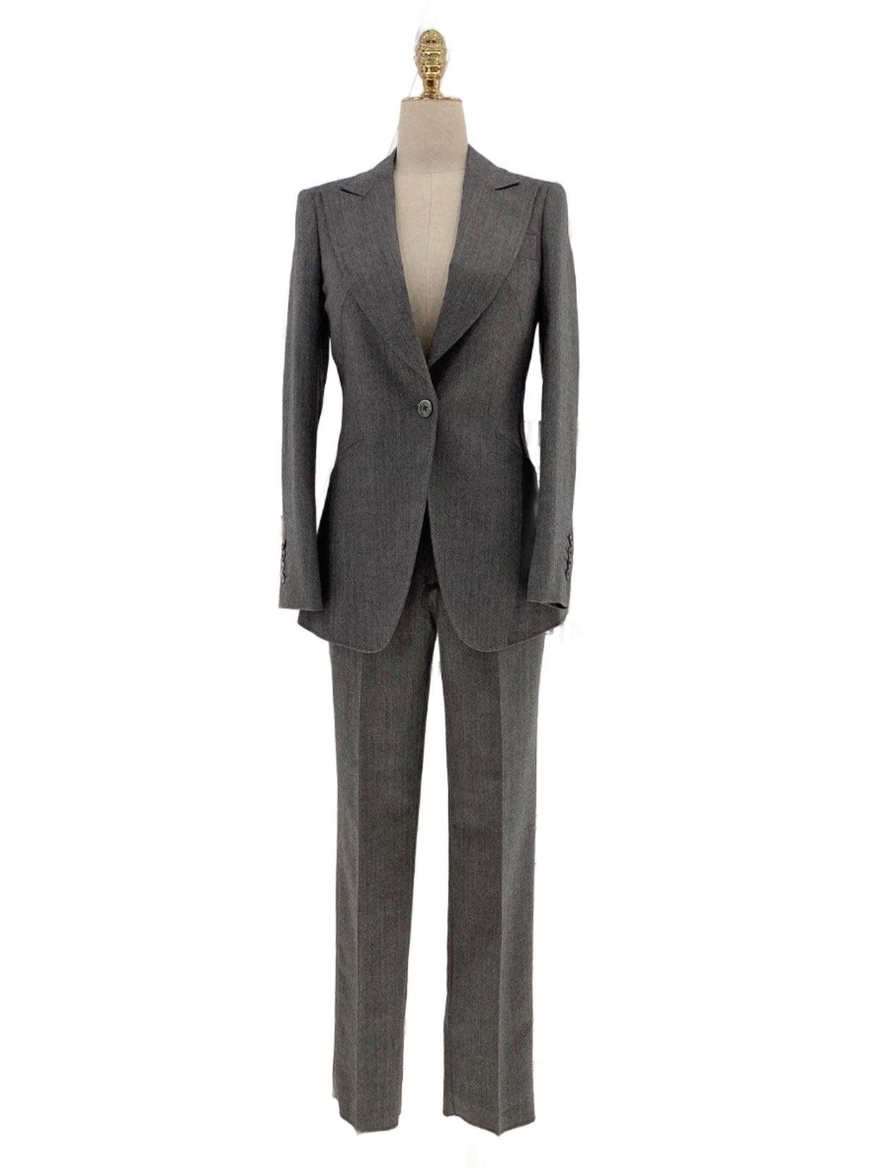 Grey Women Trouser Suit - Worsted Wool Suit - High-end Pantsuit - Pantsuit - Guocali