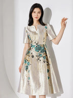 Guocali Elegant Floral Women’s Midi Dress – Chic A-Line Summer Dress -Guocali