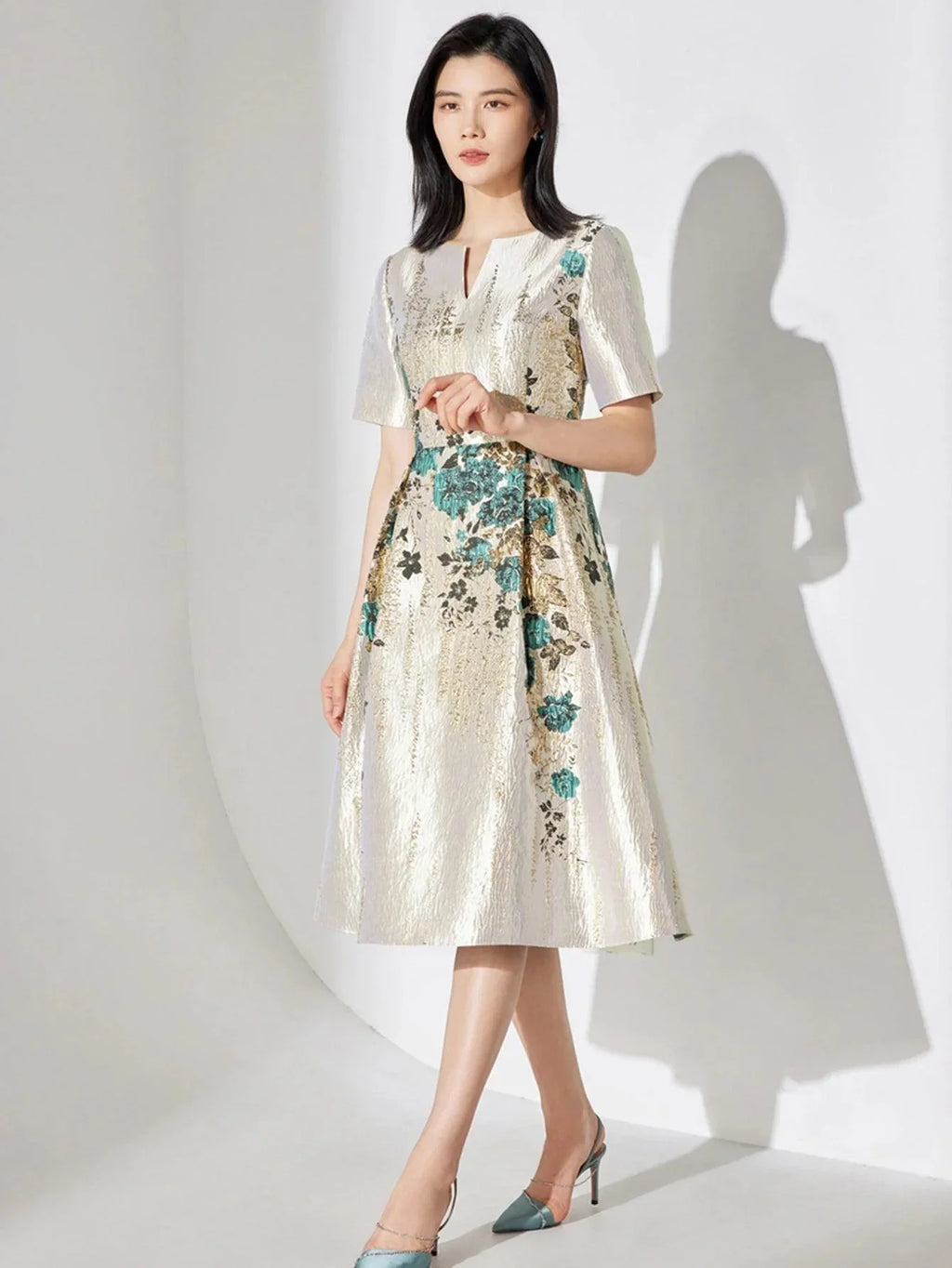 Guocali Elegant Floral Women’s Midi Dress – Chic A-Line Summer Dress -Guocali