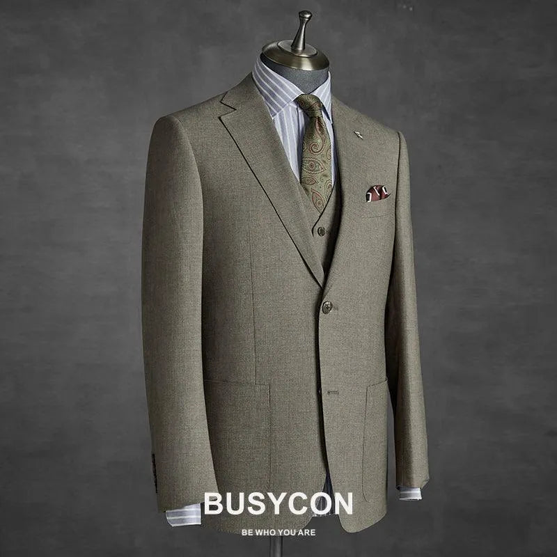 Elegant, Professional Men’s Suit - Solid Single-Breasted - Khaki
