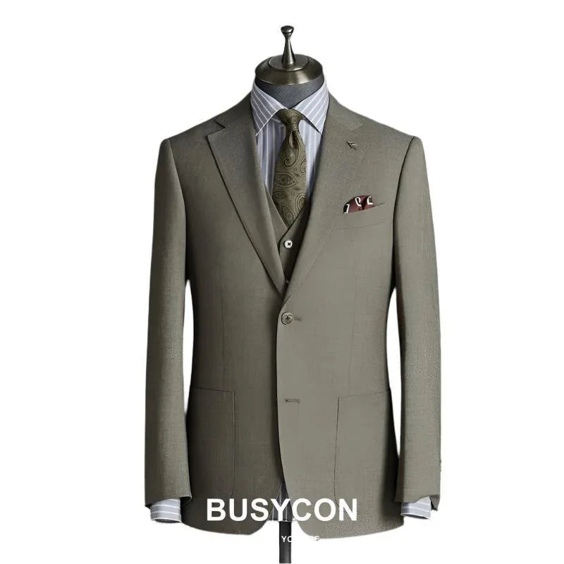 Elegant, Professional Men’s Suit - Solid Single-Breasted - Khaki