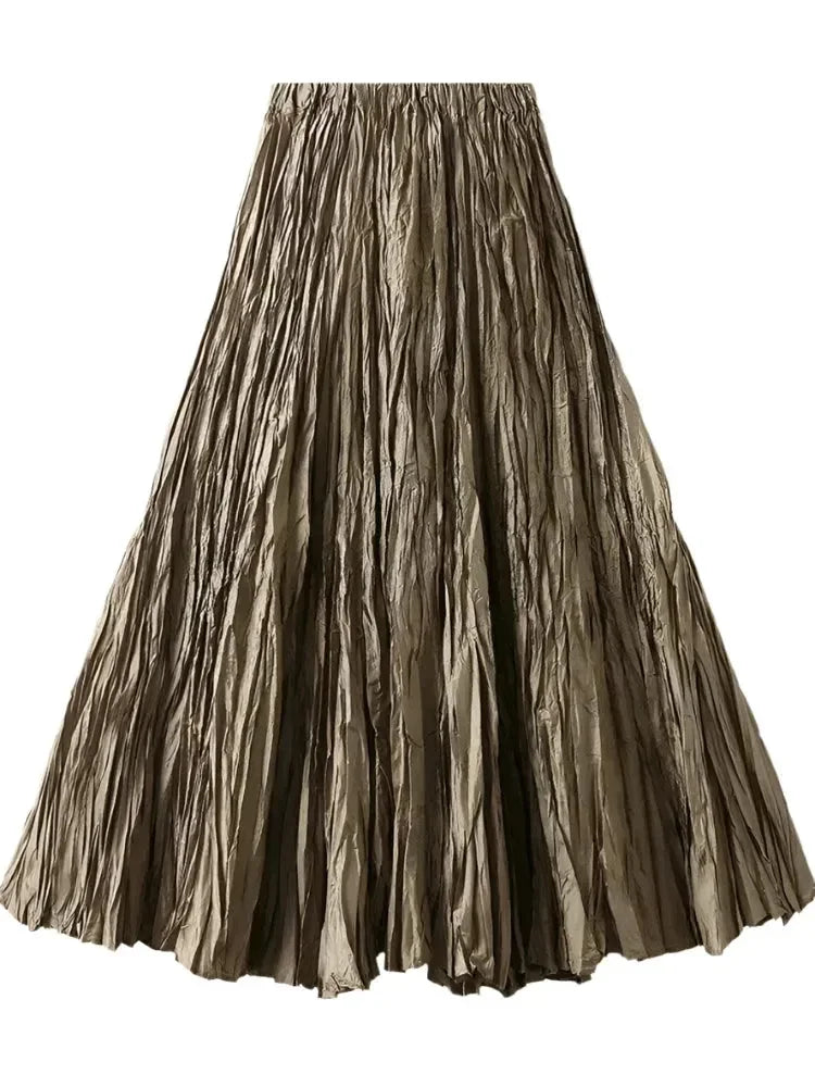 High-Waisted Pleated A-Line Skirt -Guocali