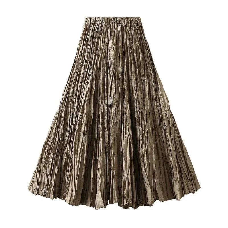 High-Waisted Pleated A-Line Skirt - Pleated Skirt - Guocali