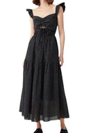 Hollow Lace-Up Long Black Dress -Guocali