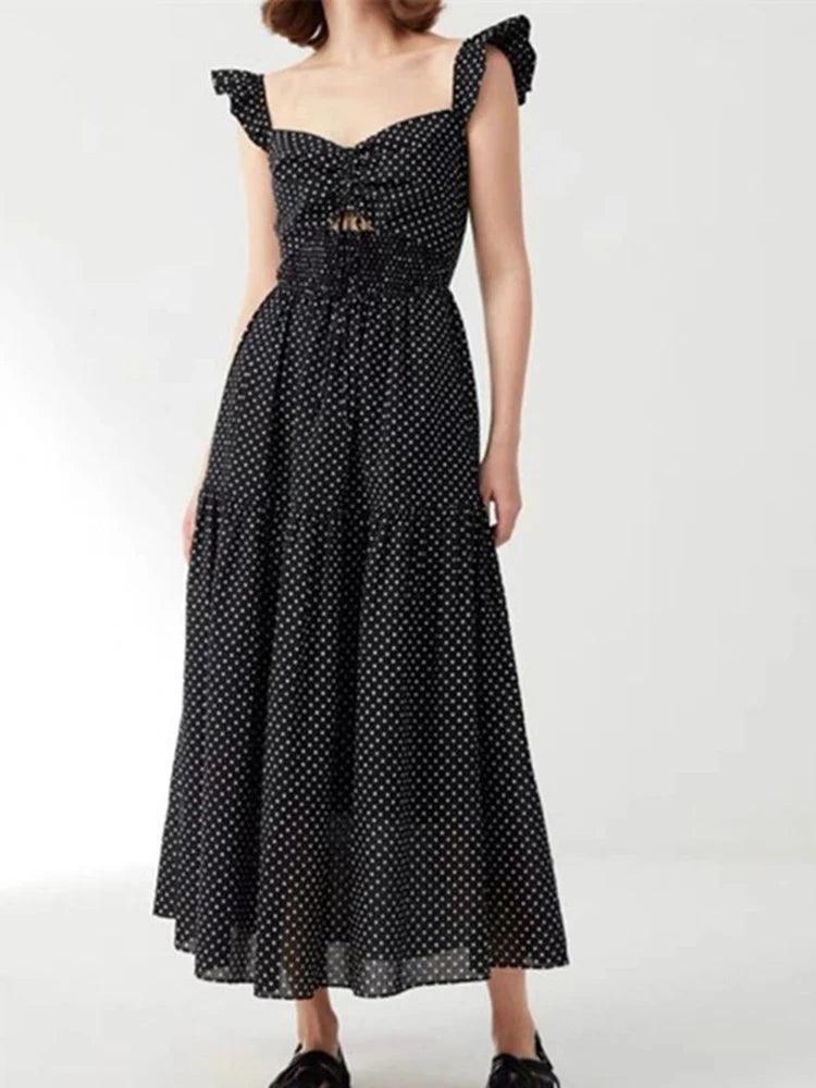 Hollow Lace-Up Long Black Dress - Long Dress - Guocali