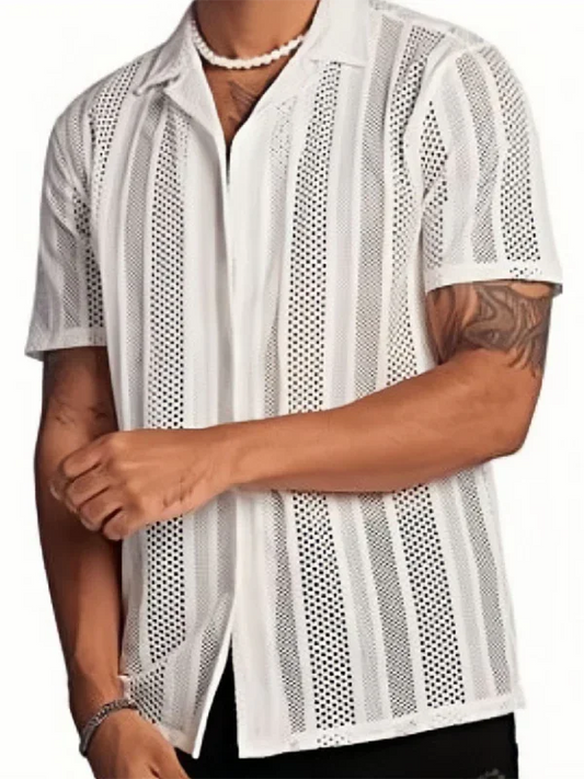 Men Casual Short Sleeves Button-Down Shirt – Breathable - White