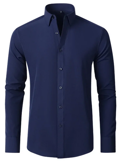 Men Long Sleeves Regular Fit Button-Down Shirt – Wrinkle-Resistant - Navy, Blue