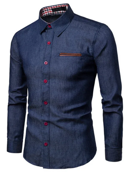 Men Long Sleeves Cotton Casual Shirt – Lightweight - Navy, Brown