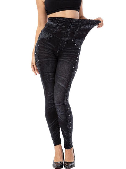 High Waist Beaded Jeggings - Stretch