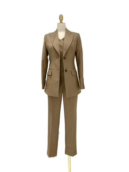 Khaki Three Piece Suit - Women Trouser Suit - Pantsuit - Guocali