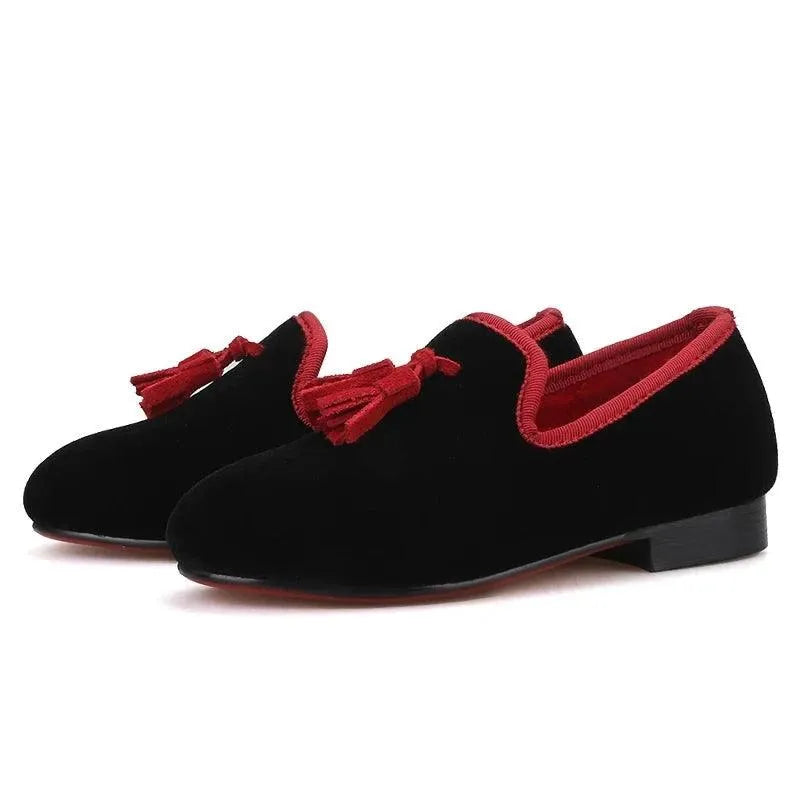 Kids Loafers Black Velvet Children's Loafers with Tassels - Loafer Shoes - Guocali