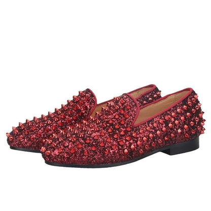 Kids Loafers Bold Spikes: Handmade Red Kids Loafers Shoes - Loafer Shoes - Guocali