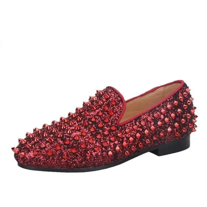 Kids Loafers Bold Spikes: Handmade Red Kids Loafers Shoes - Loafer Shoes - Guocali