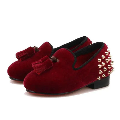 Kids Loafers Burgundy Kids Loafers With Tassel Studs Casual Shoes - Loafer Shoes - Guocali