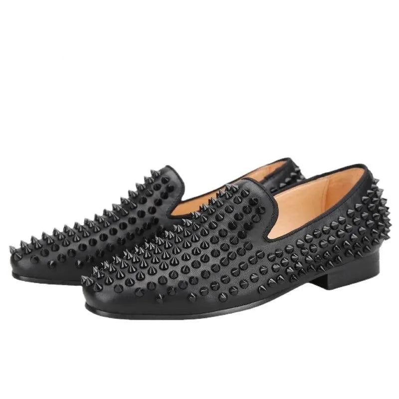 Kids Loafers Little Trendsetter: Handcrafted Genuine Leather Spiked Loafers with Red Soles for Kids - Loafer Shoes - Guocali