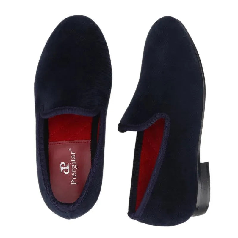 Kids Loafers NauticalTwill: Handmade Navy Parent-Child Loafers with Red Outsole-Loafer Shoes-GUOCALI