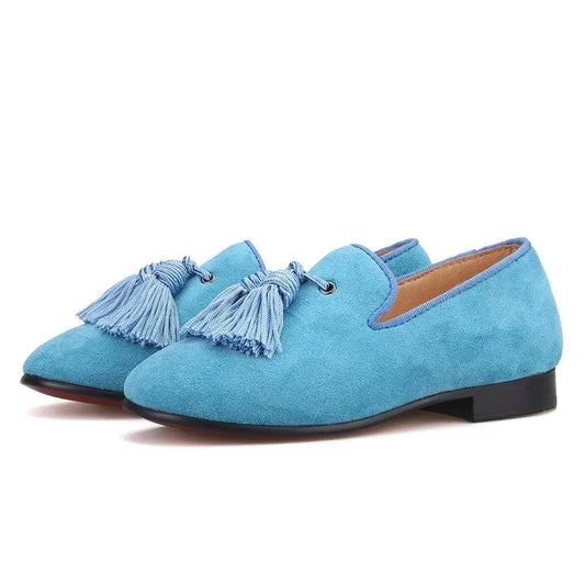 Kids Loafers Sky Blue Suede Kids' Tassel Loafers - Loafer Shoes - Guocali