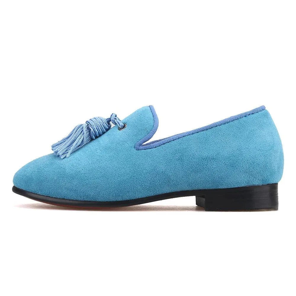 Kids Loafers Sky Blue Suede Kids' Tassel Loafers - Loafer Shoes - Guocali