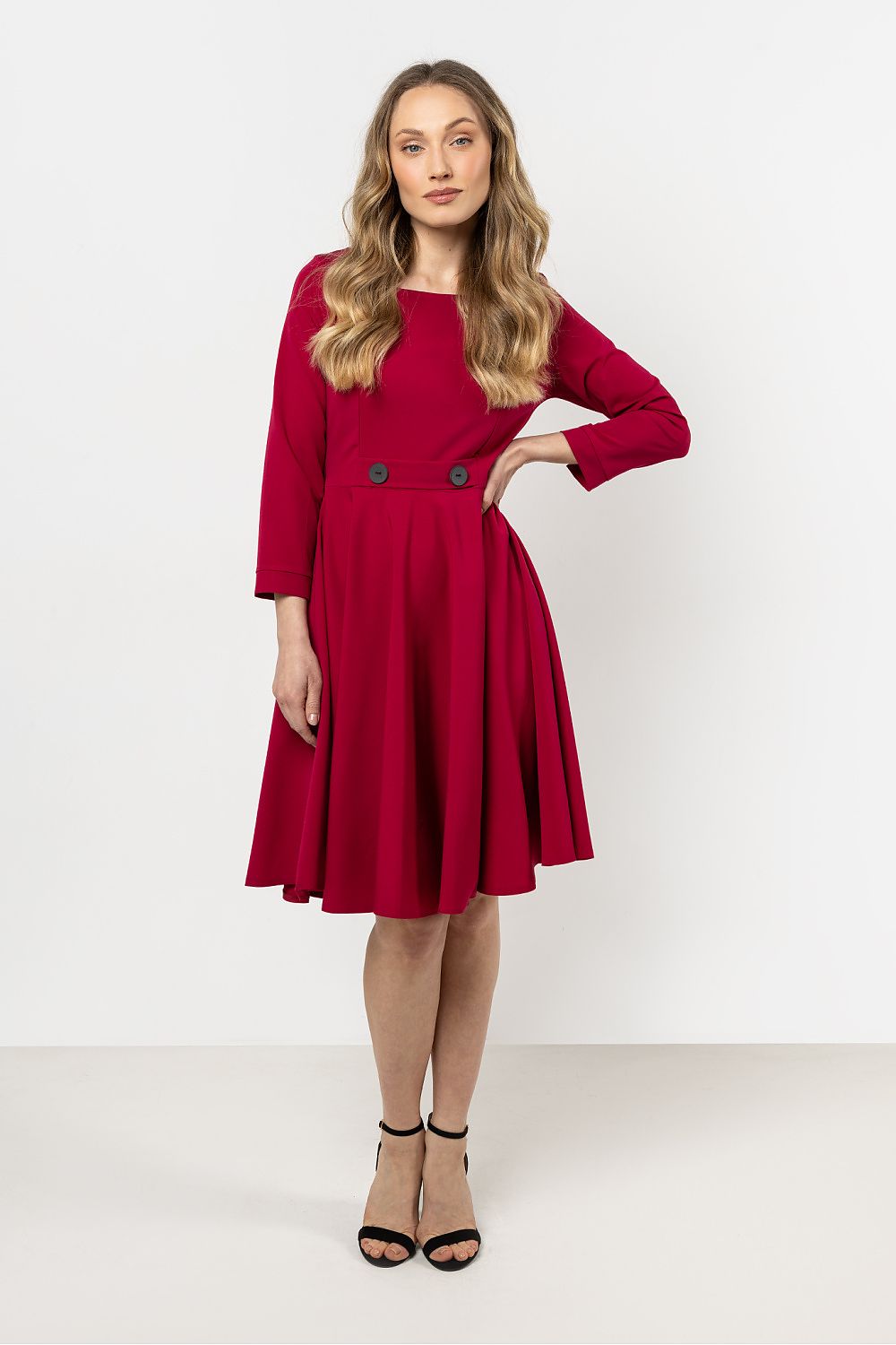 Knee Length Dress – Boat Neck, A-Line – Daydress | GUOCALI – view 5