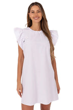 Knee Length Dress – Round Neck, A-Line, Ruffle Trim – Daydress | GUOCALI