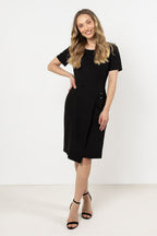 Knee Length Dress – Round Neck, Sheath, Asymmetric Hem – Daydress | GUOCALI – view 10