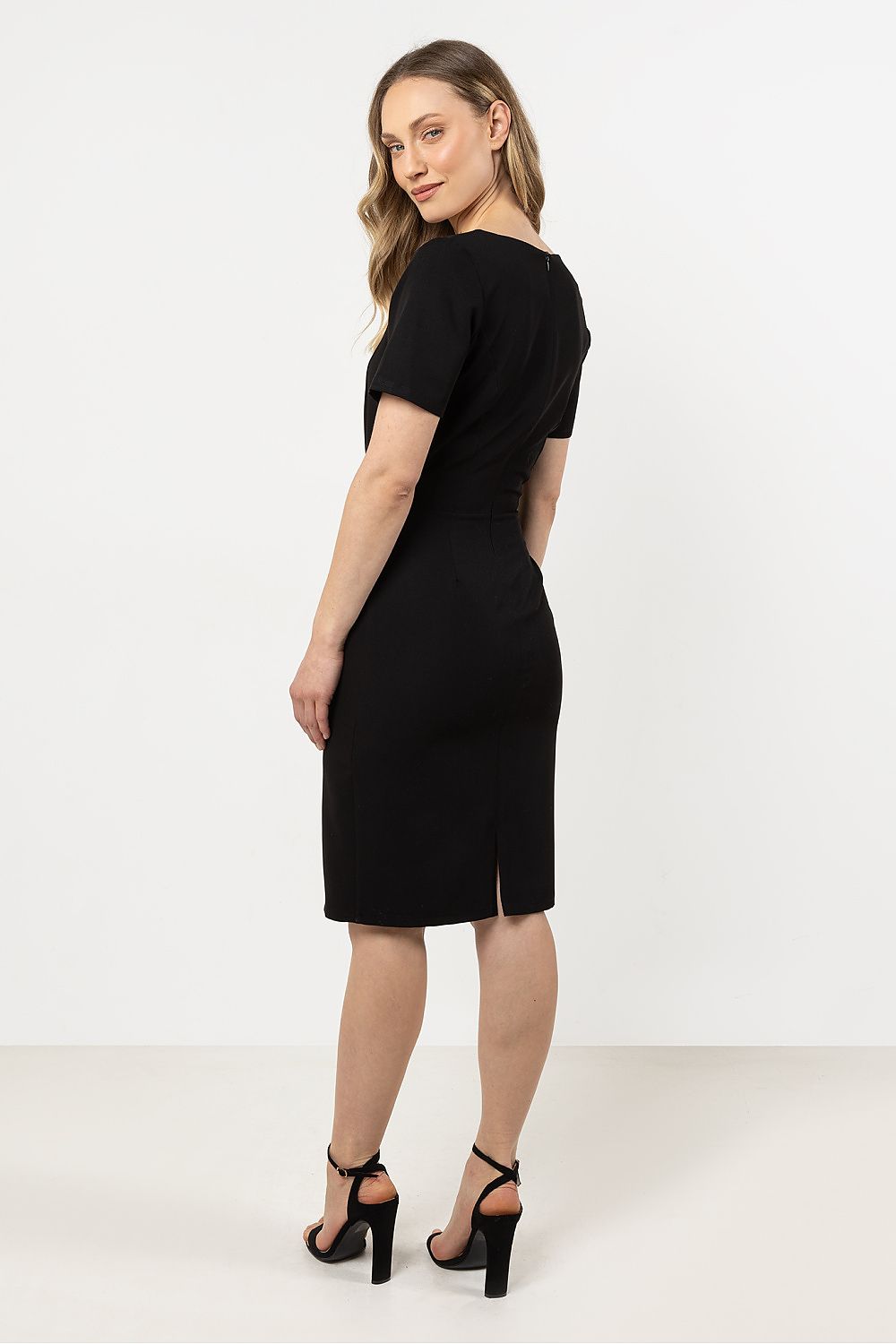 Knee Length Dress – Round Neck, Sheath, Asymmetric Hem – Daydress | GUOCALI – view 11