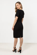Knee Length Dress – Round Neck, Sheath, Asymmetric Hem – Daydress | GUOCALI – view 11